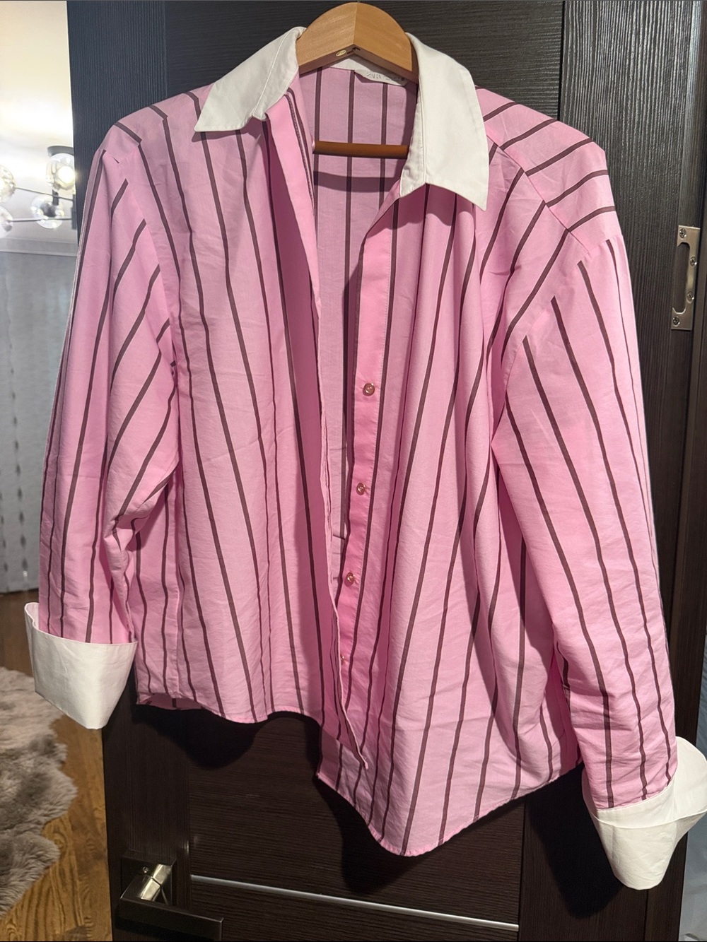 Zara Pink Striped Dress Shirt with White Contrast Collar